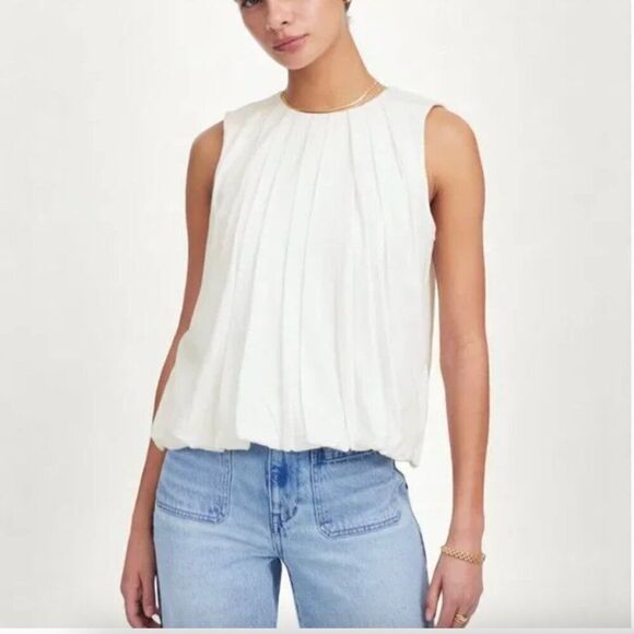 Madewell NU852 white  Sleeveless Crewneck Bubble Top NWT - Picture 1 of 7
